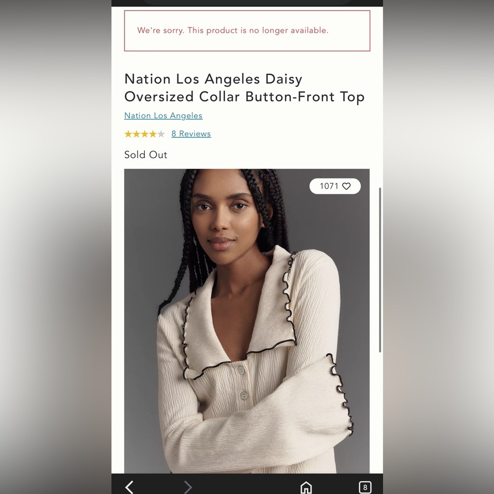 Anthropologie Nation Los Angeles Daisy Oversized Collar Button-Front Top - Picture 2 of 12